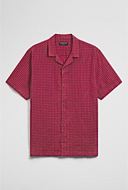 Relaxed Fit Short Sleeve Linen Blend Check Shirt