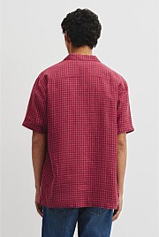Relaxed Fit Short Sleeve Linen Blend Check Shirt