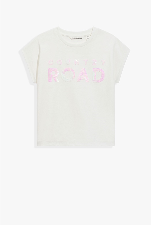 Organically Grown Cotton Sequin Logo T-Shirt