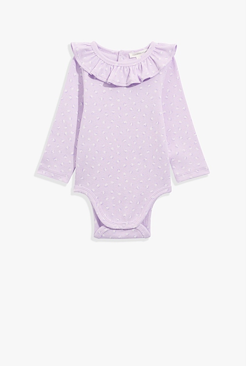 Organically Grown Cotton Frill Rib Long Sleeve Bodysuit