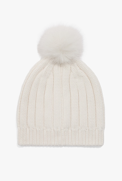 Organically Grown Cotton Blend Pom Pom Rib Beanie