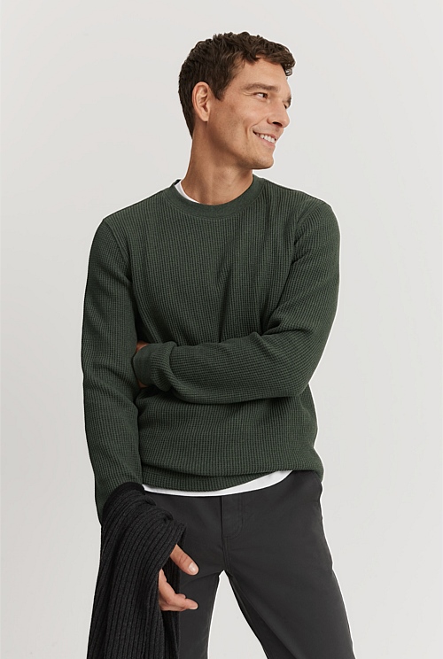 Australian Cotton Waffle Long Sleeve Crew Neck