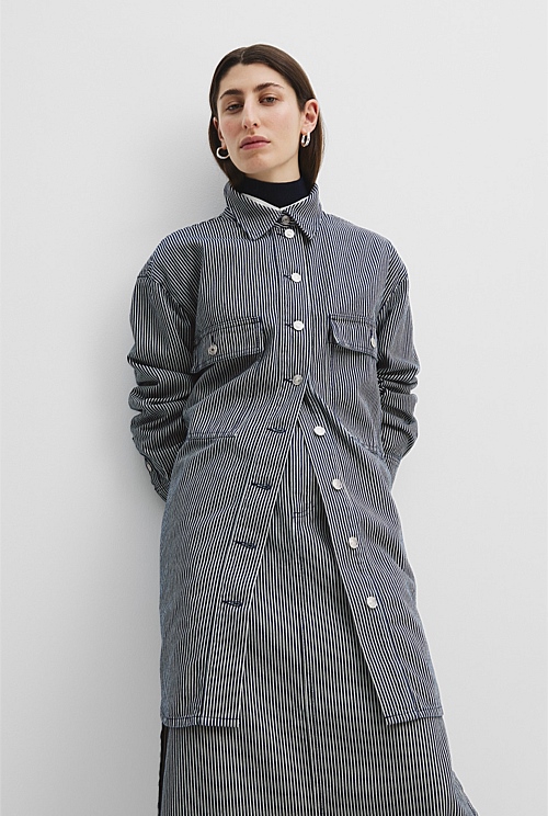 Pinstripe Denim Shacket