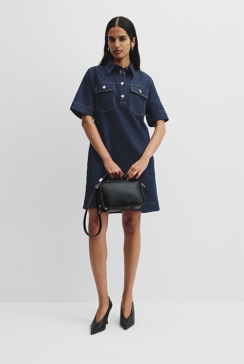 Half Placket Denim Dress