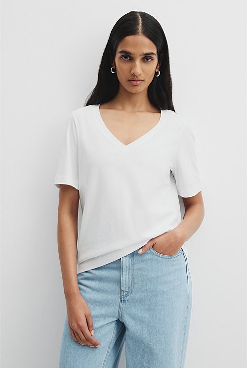 Australian Cotton Short Sleeve V-Neck Relaxed T-Shirt