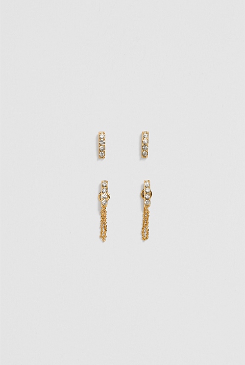 Crystal Bar Stud Earring Pack