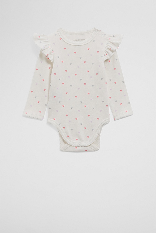 Organically Grown Cotton Frill Rib Long Sleeve Bodysuit