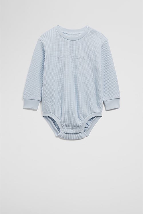 Organically Grown Cotton Waffle Logo Long Sleeve Bodysuit