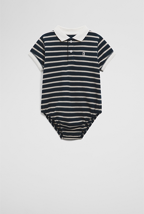 Organically Grown Cotton Stripe Polo Bodysuit