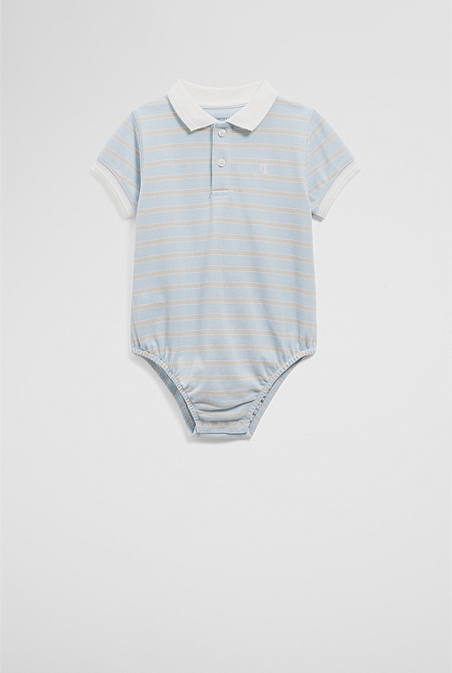 Organically Grown Cotton Stripe Polo Bodysuit