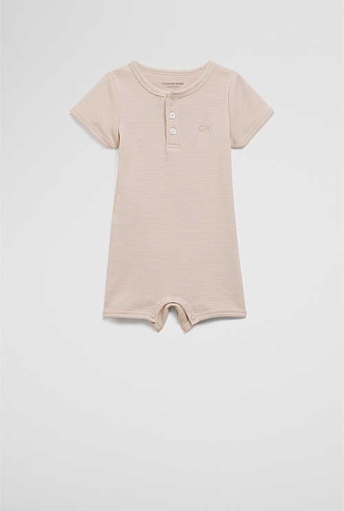 Organically Grown Cotton Stripe Rib Short Sleeve Bodysuit