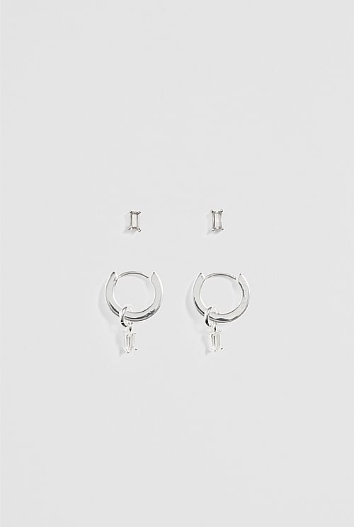 Hoop and Stud Crystal Charm Pack of 2