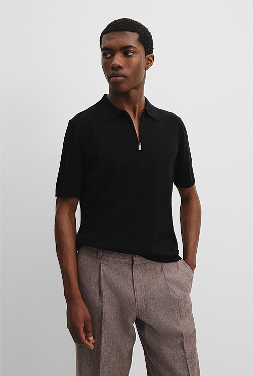 Cotton Silk Zip Knit Polo