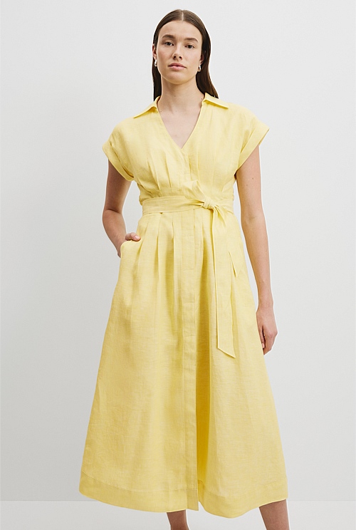 Organically Grown Linen Tuck Detail Midi Dress