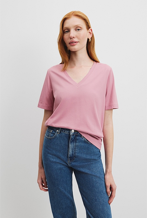 Australian Cotton Short Sleeve V-Neck Relaxed T-Shirt