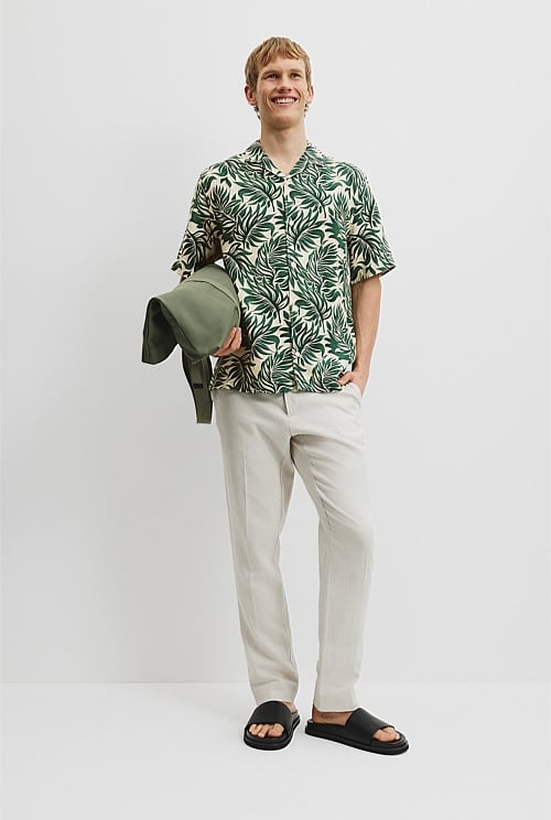 Organically Grown Linen Short Sleeve Leaf Print Shirt