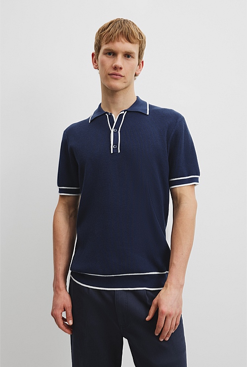 Australian Cotton Blend Tipped Knit Polo