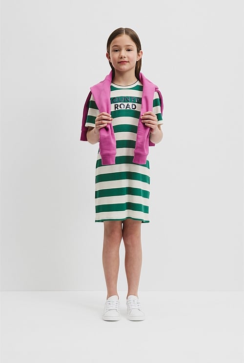 Recycled Polyester Blend Logo Stripe Dress