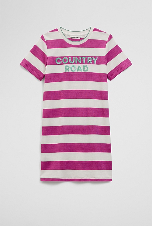 Recycled Polyester Blend Logo Stripe Dress