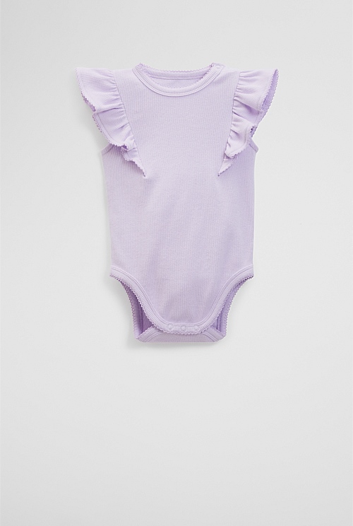 Organically Grown Cotton Rib Frill Bodysuit