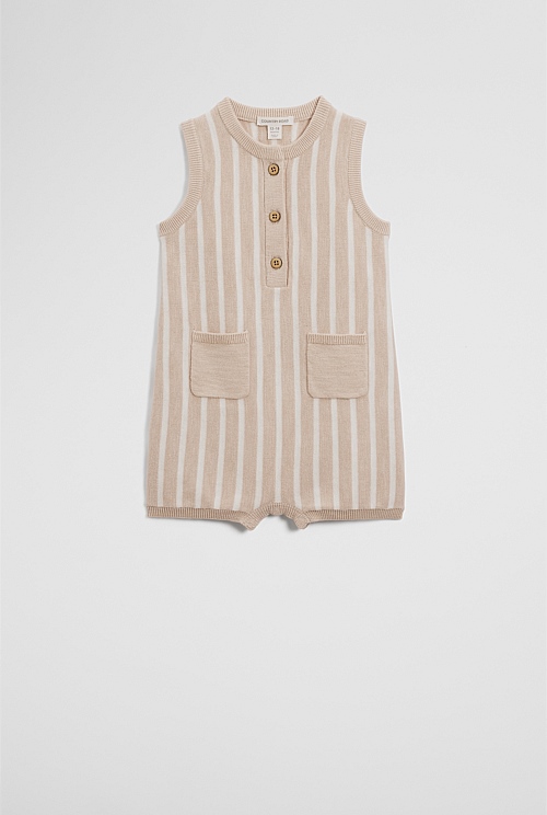 Organically Grown Cotton Stripe Knit Romper