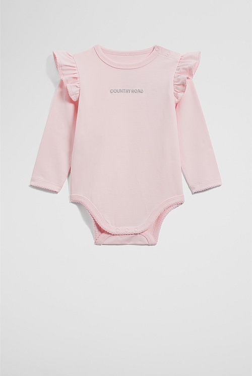 Cotton Frill Rib Long Sleeve Bodysuit