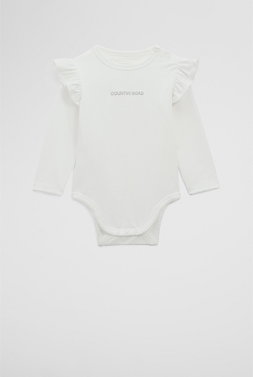 Cotton Frill Rib Long Sleeve Bodysuit