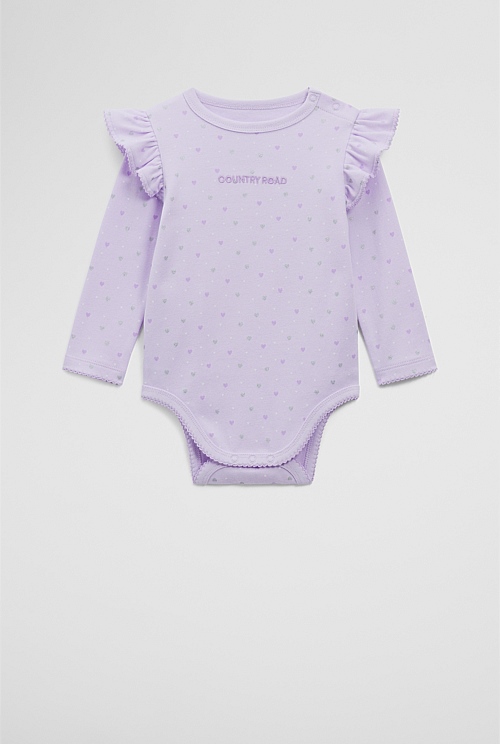 Organically Grown Cotton Frill Rib Long Sleeve Bodysuit