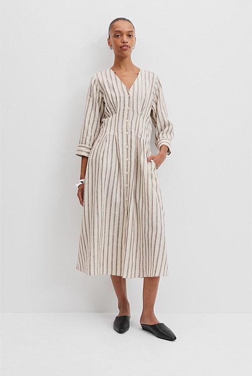 Organically Grown Linen Stripe Shirt Dress