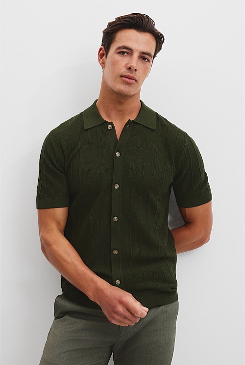 Cotton Silk Cashmere Stripe Knit Shirt