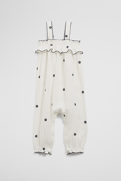 Crinkle Embroidered Romper