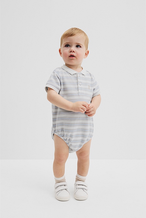Organically Grown Cotton Stripe Polo Bodysuit