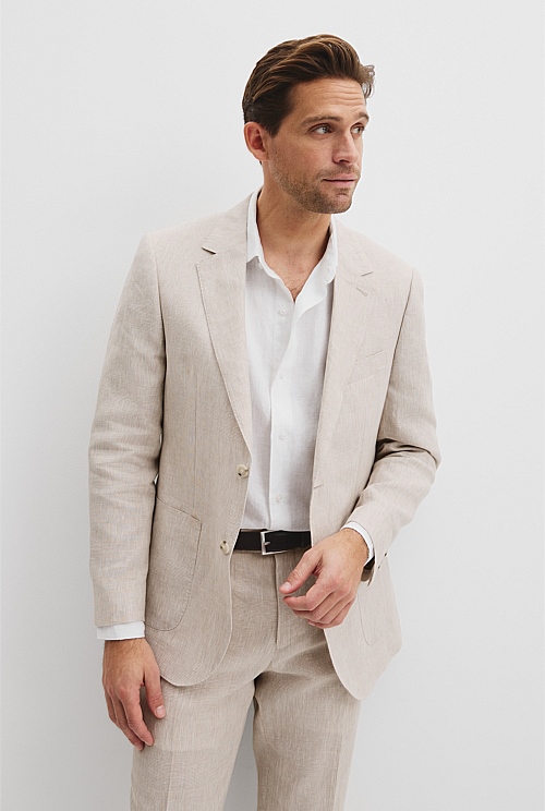 Regular Fit Linen Single Breasted Check Jacket Regular Fit Linen Single Breasted Check Jacket