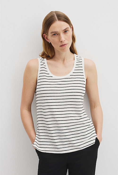 Organically Grown Linen Stripe Scoop Neck Tank