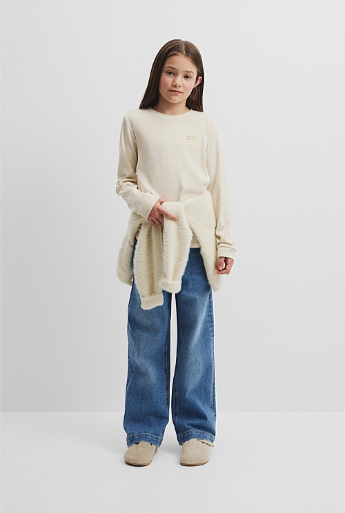 Organically Grown Cotton Long Sleeve Curved Logo T-Shirt