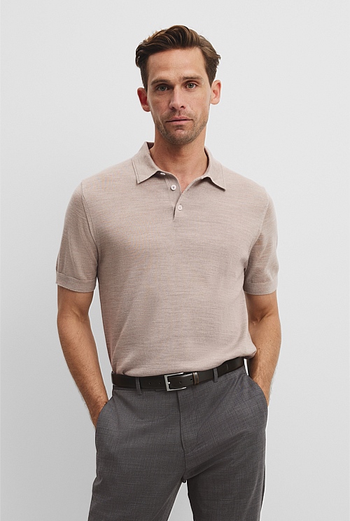 Australian Merino Short Sleeve Button Knit Polo