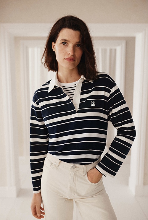 Australian Cotton Stripe Rugby Polo Sweat Australian Cotton Stripe Rugby Polo Sweat