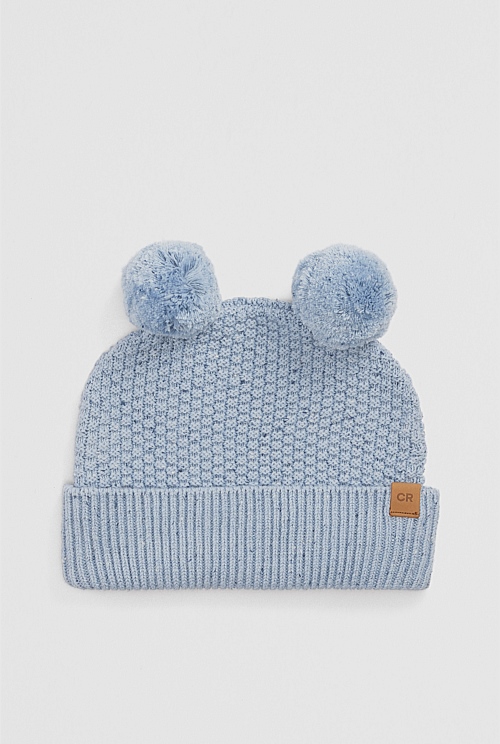 Organically Grown Cotton Cord Pom Pom Knit Beanie