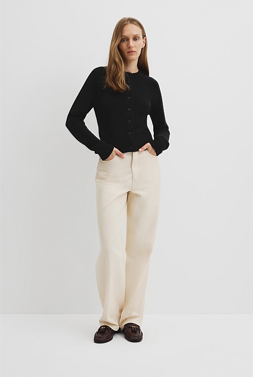 Cotton Cashmere Crew Neck Cardigan