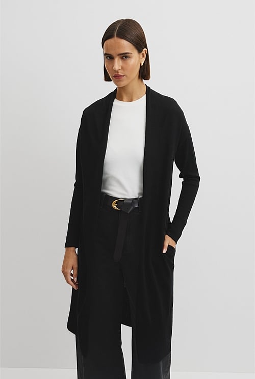Lightweight Merino Wool Longline Cardigan