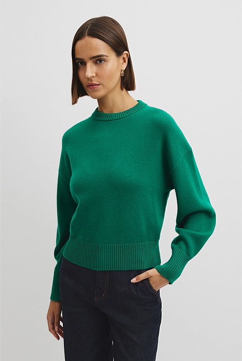 Organically Grown Cotton Blend Crop Crew Neck Knit Organically Grown Cotton Blend Crop Crew Neck Knit