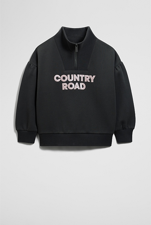 Australian Cotton Blend Sequin Half Zip Sweat