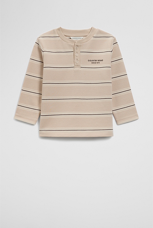 Organically Grown Cotton Stripe Long Sleeve Pique T-Shirt