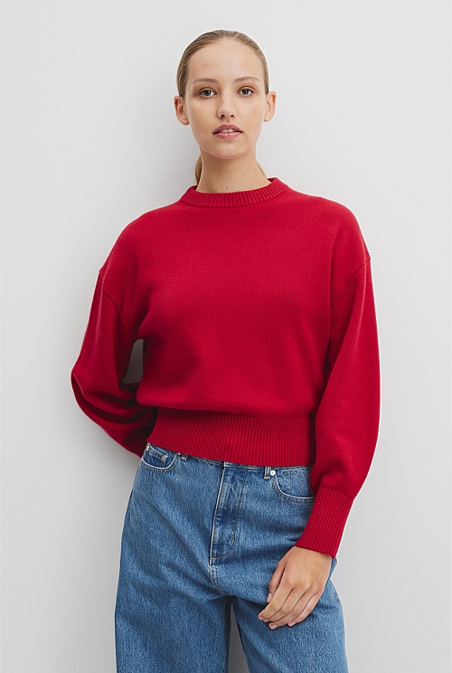 Organically Grown Cotton Blend Crop Crew Neck Knit