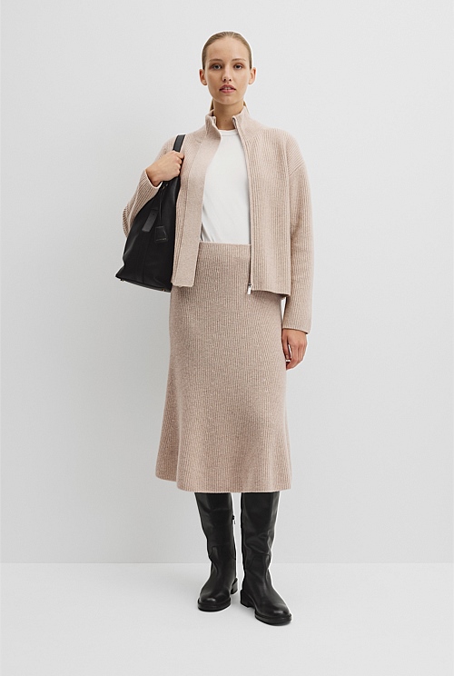Australian Cotton Blend Knit Midi Skirt