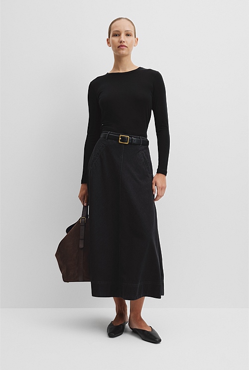 Lightweight Denim Midi Skirt