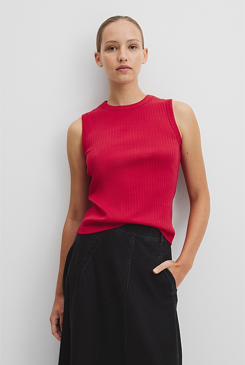 Australian Cotton Blend Fitted Rib Tank