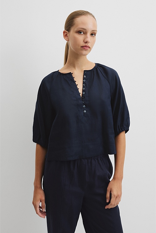 Linen Gathered Linen Top