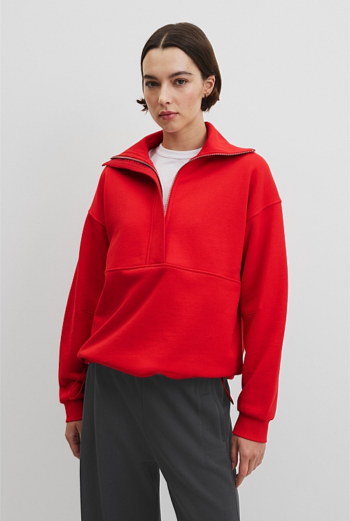 Australian Cotton Zip Neck Placket Sweat
