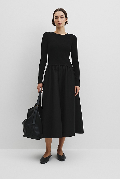 Long Sleeve Mix Media Knit Dress Long Sleeve Mix Media Knit Dress